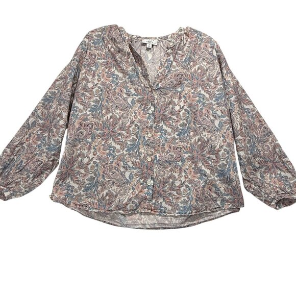 J. Crew Top Liberty Faraway Plum Floral Sz S Button-Front Puff Sleeve Cotton - Picture 1 of 7
